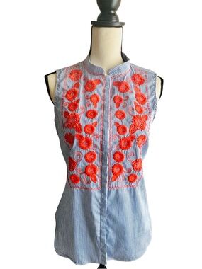 Brooks Brothers Sleeveless Embroidered Blouse Sz 6
